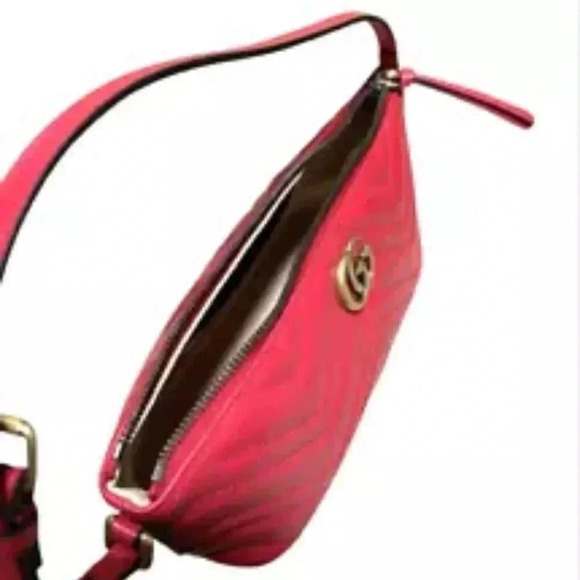 NWT GUCCI GG Marmont Small Shoulder Bag Red Matelassé Chevron Leather - Picture 6 of 11